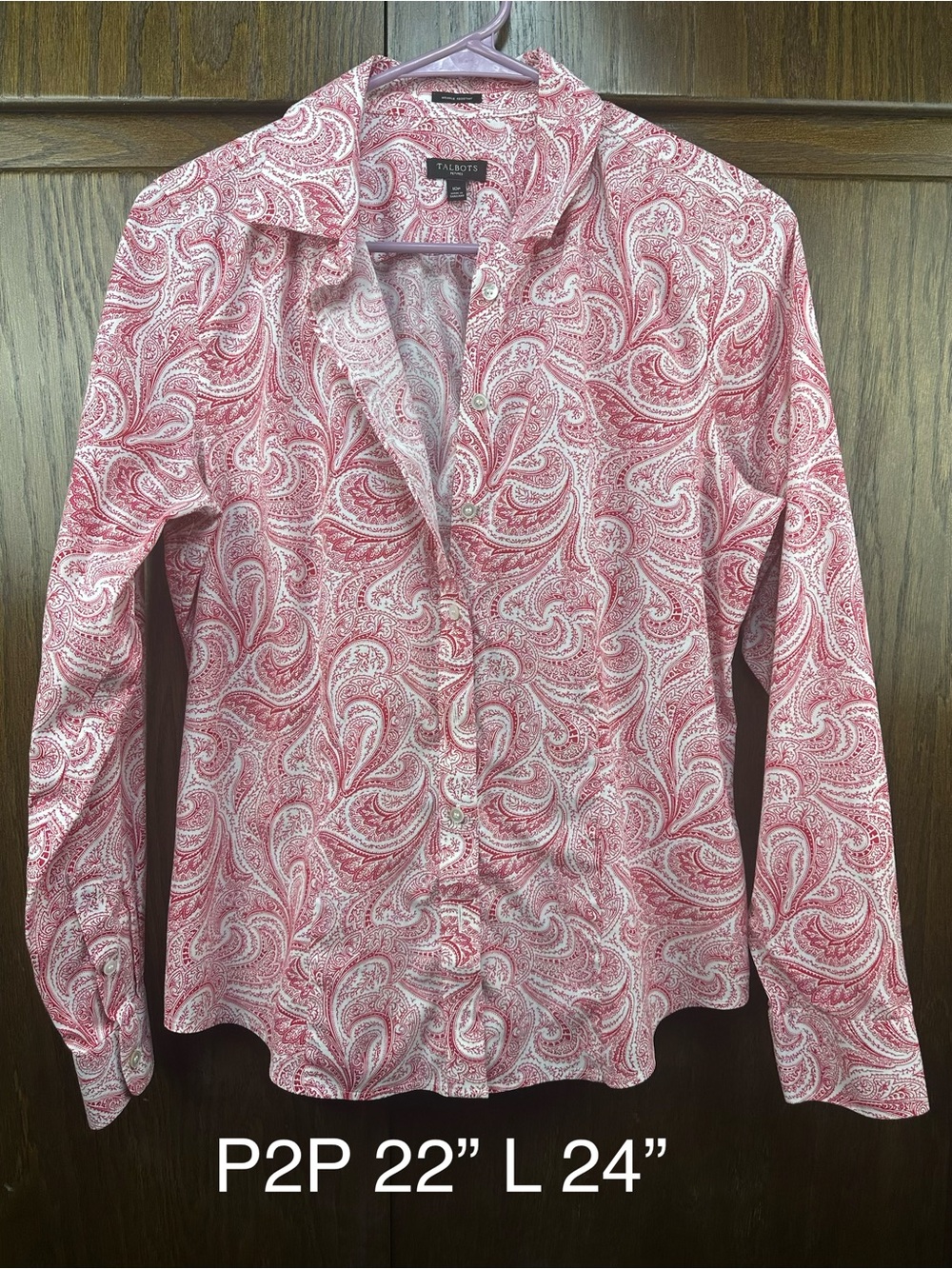 Talbots Red and White Paisley Button-Down Blouse